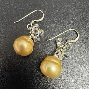 Sterling Silver Champagne Glass Pearl AB Crystal Drop Earrings Handmade